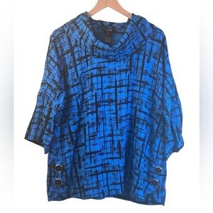 Ali Miles Blue and Black Plaid Top Tunic with Button Accents Size XL